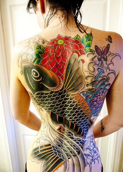 traditional japanese tattoo koi fish back tattoo