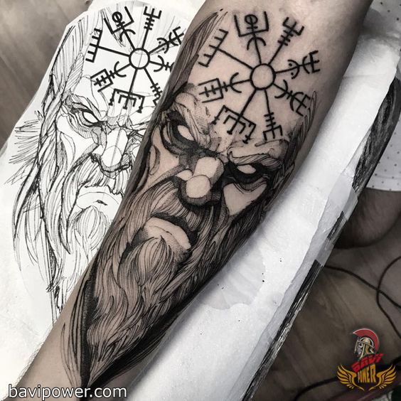 nordic compass and viking tattoo